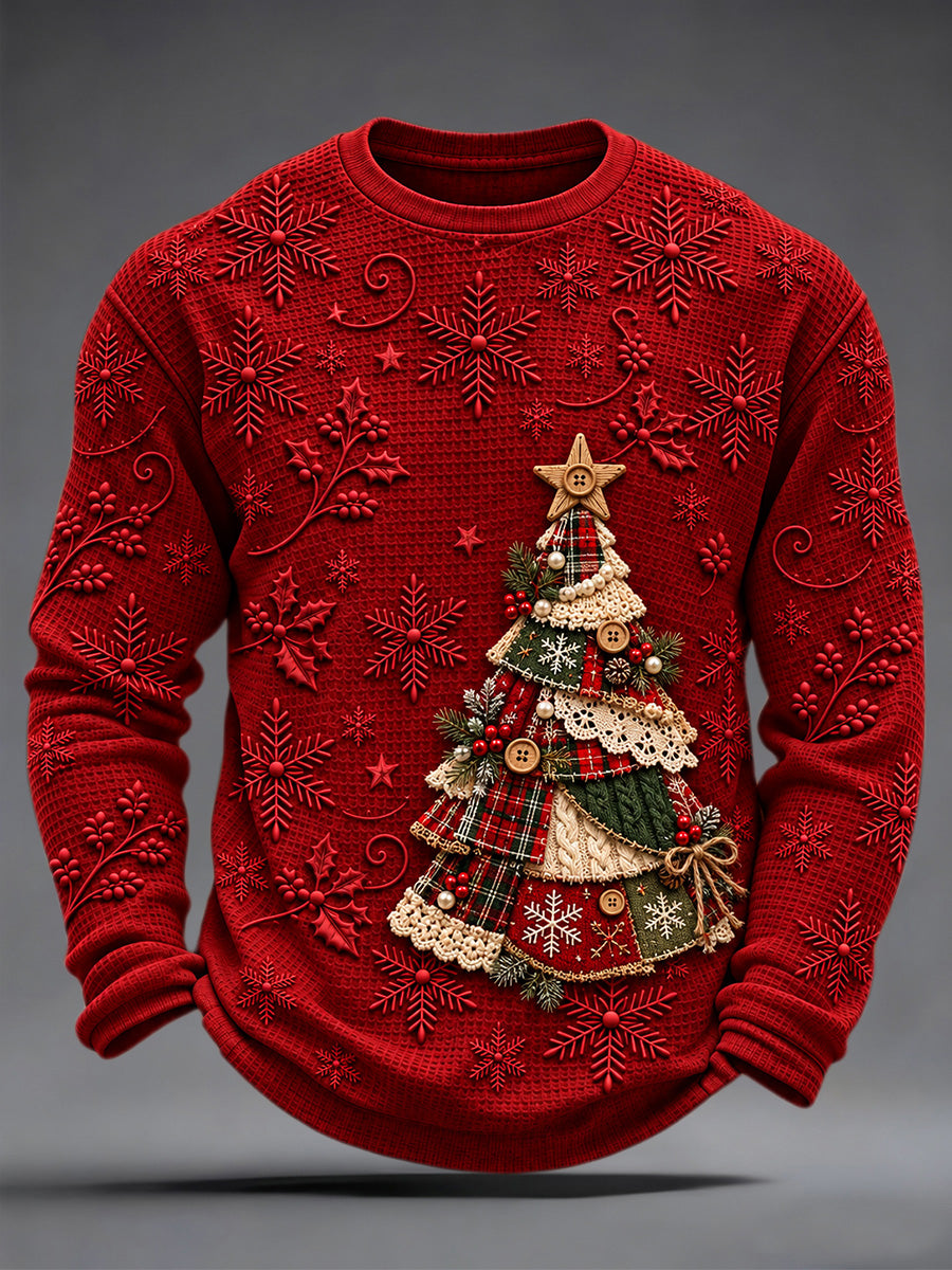 Men's Christmas Print Waffle Long Sleeve Top
