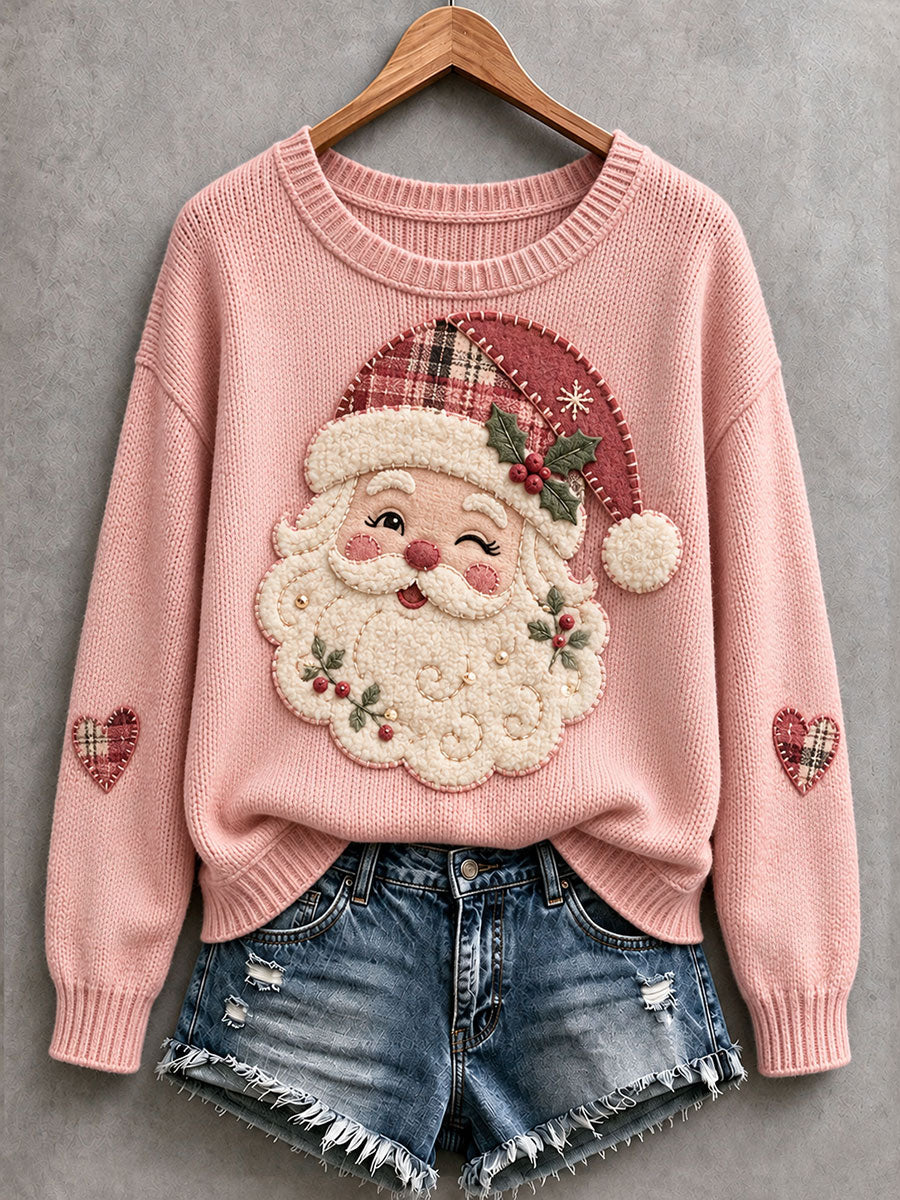 Women's Pink Santa Cozy Knit Sweater