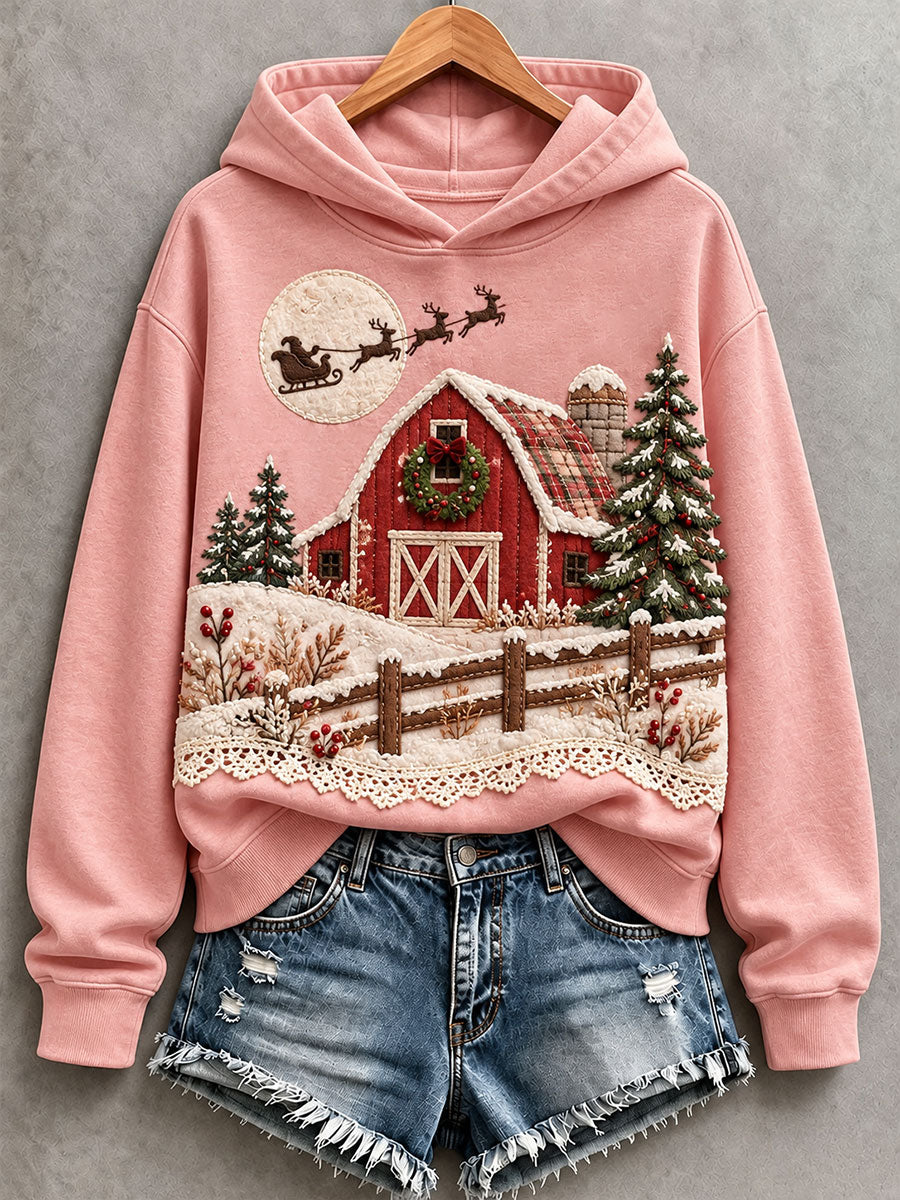 Women's Christmas Snow Scene Print Hoodie