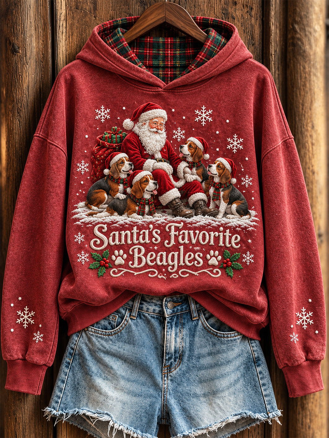 Women's Santa's Favorite Beagles Pattern Causal Hoodie