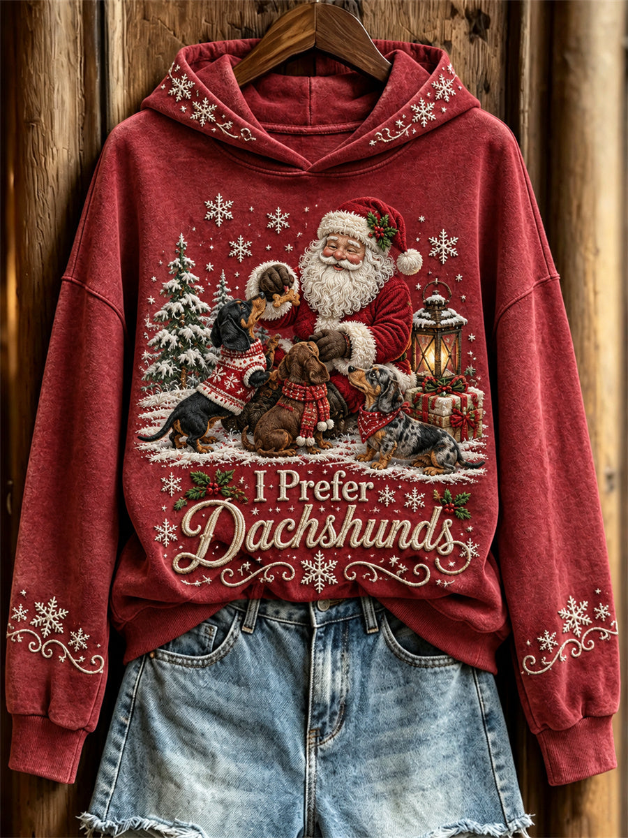 Women's I Prefer Dachshunds Christmas Santa Claus & Dogs Print Regular Sweatshirt