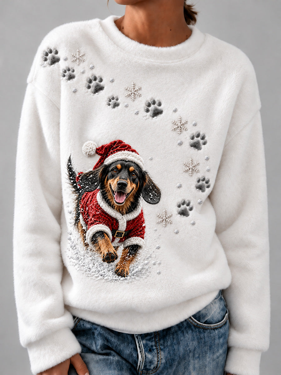 Women's Running Christmas Dachshund Dog Print Flannel Sweatshirt