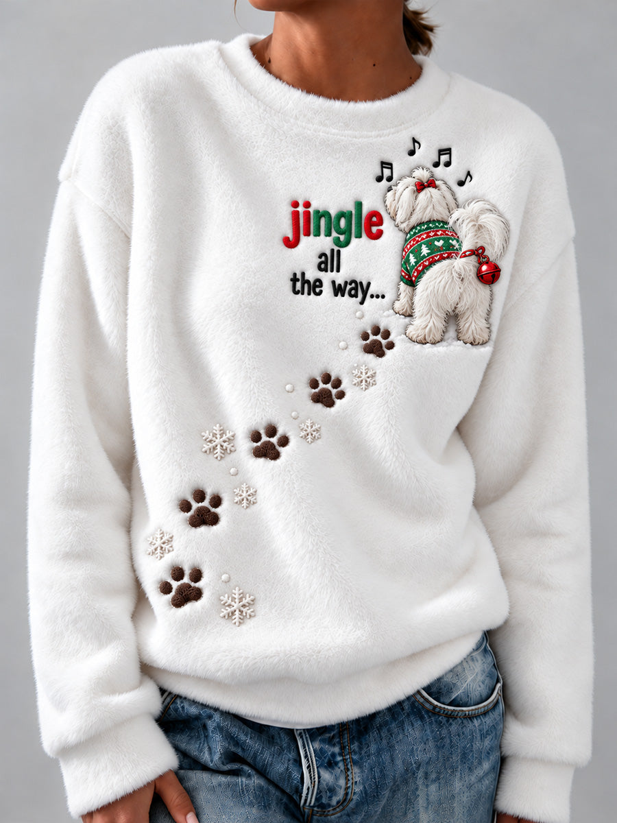 Women's Jingle All The Way Maltese Christmas Dog Print Flannel Sweatshirt