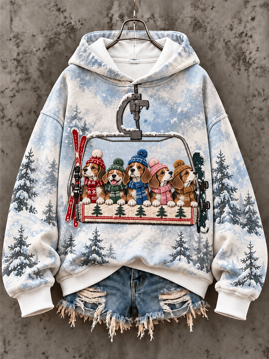 Women's Ski Lift Pug Fun Print Casual Sweatshirt