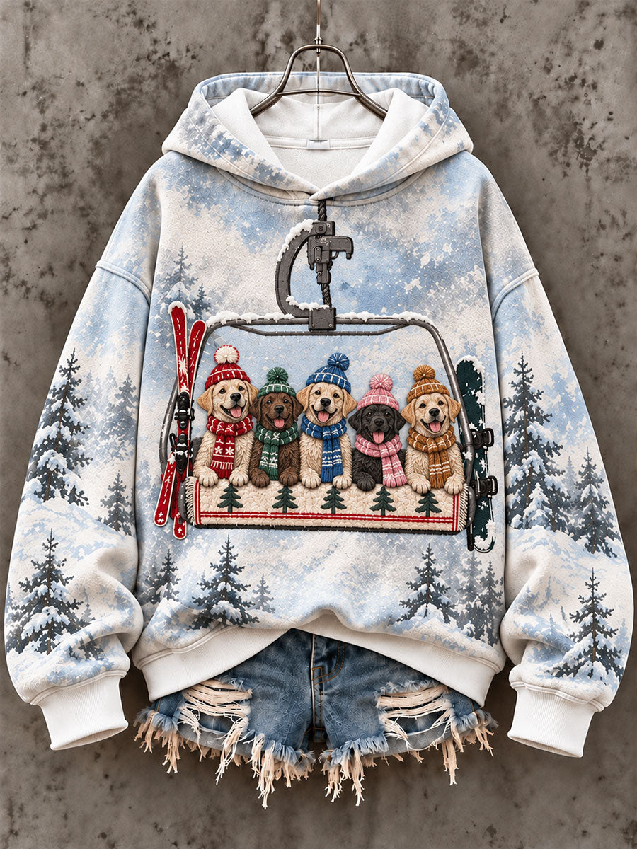 Women's Ski Lift Labrador Dog Fun Print Casual Sweatshirt