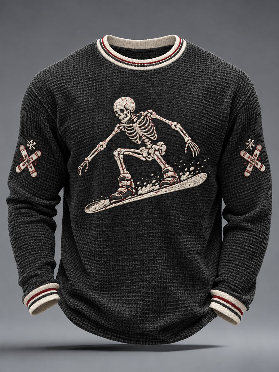Men's Skeleton Dog Print Waffle Sweatshirt