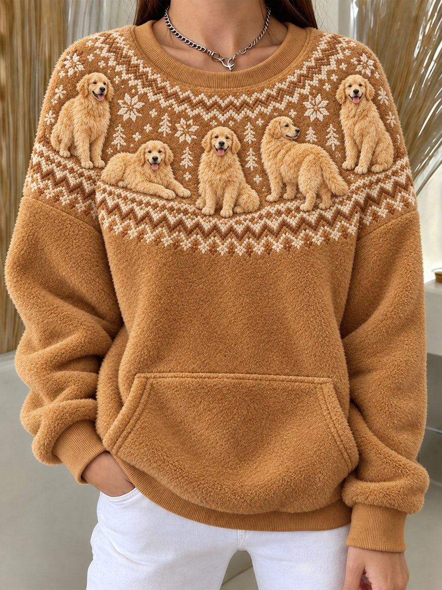 Women's Vintage Golden Retriever Dogs Yoke Isle Print Cozy Flannel Sweatshirt