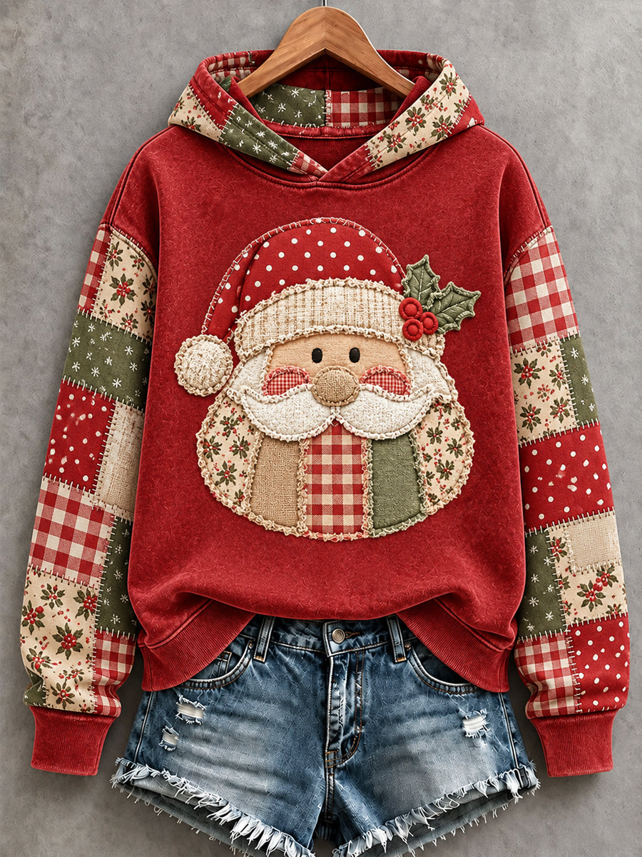 Women's Christmas Santa Claus Patchwork Print Casual Hoodie