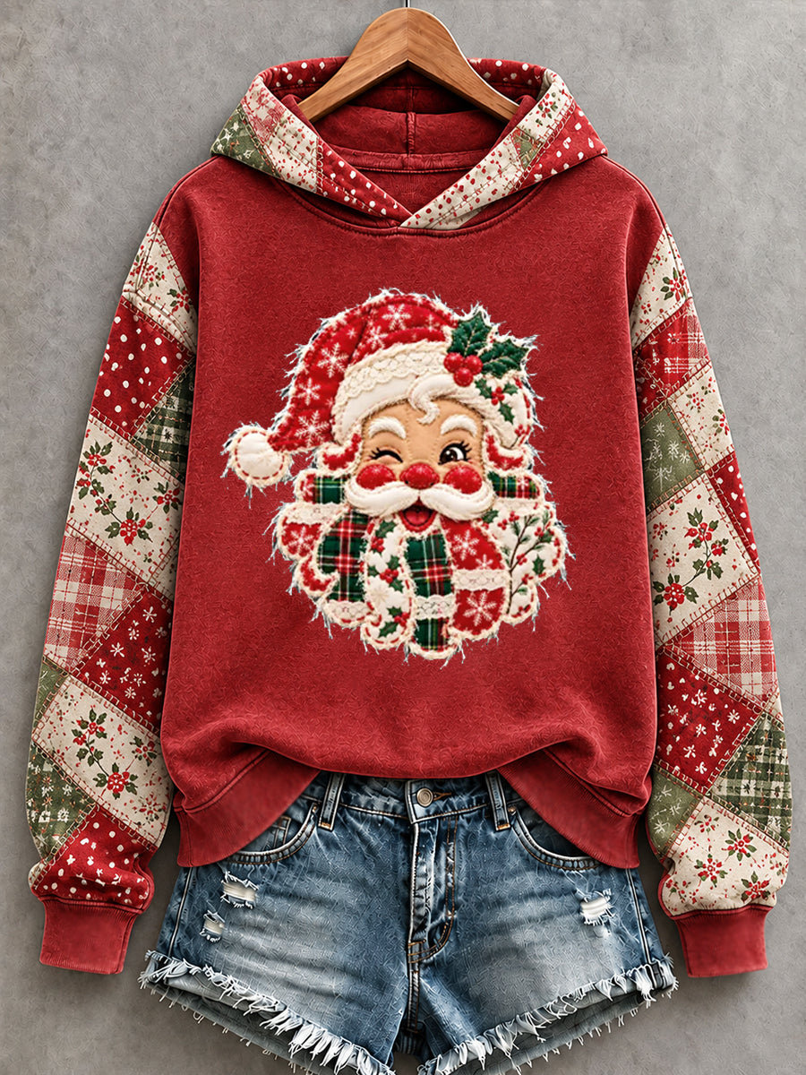 Women's Christmas Santa Claus Patchwork Print Casual Hoodie