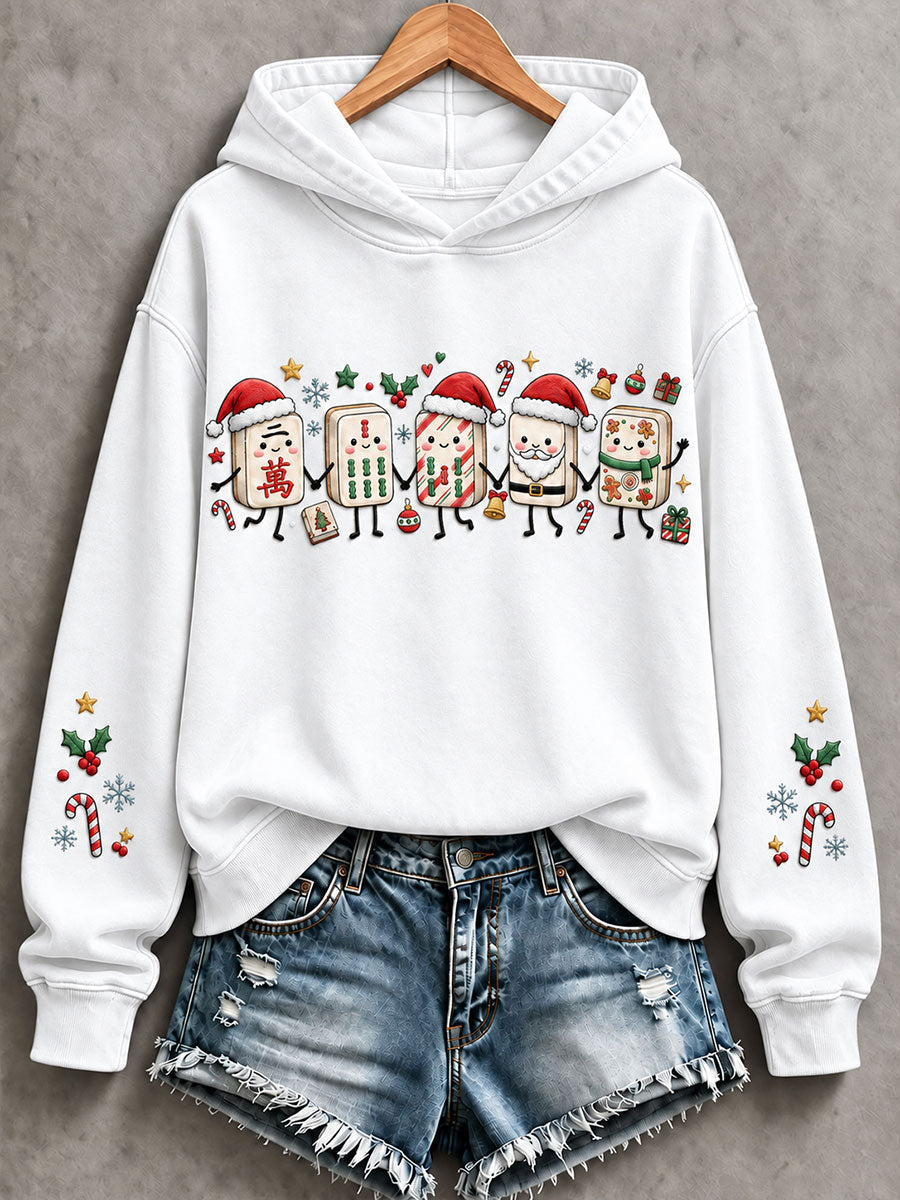 Women's Christmas Mahjong Print Casual Hoodie