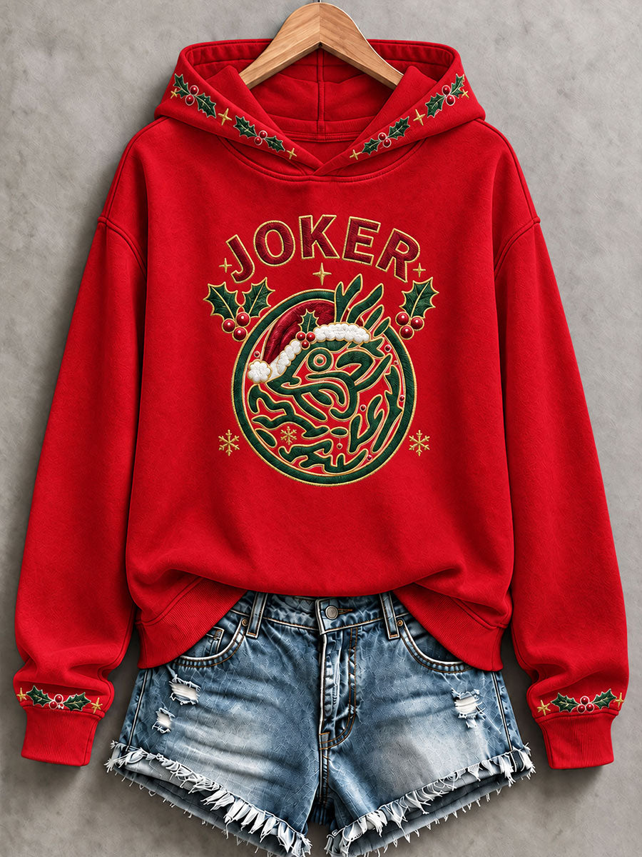 Women's Christmas Mahjong Print Casual Hoodie