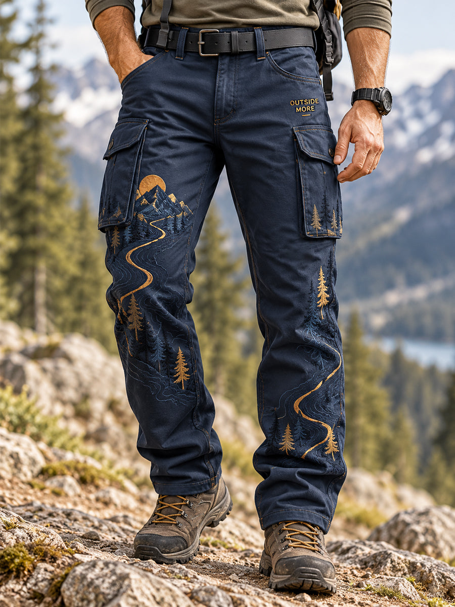 Men's Wilderness Trail Print Hike Lovers Casual Cargo Pants