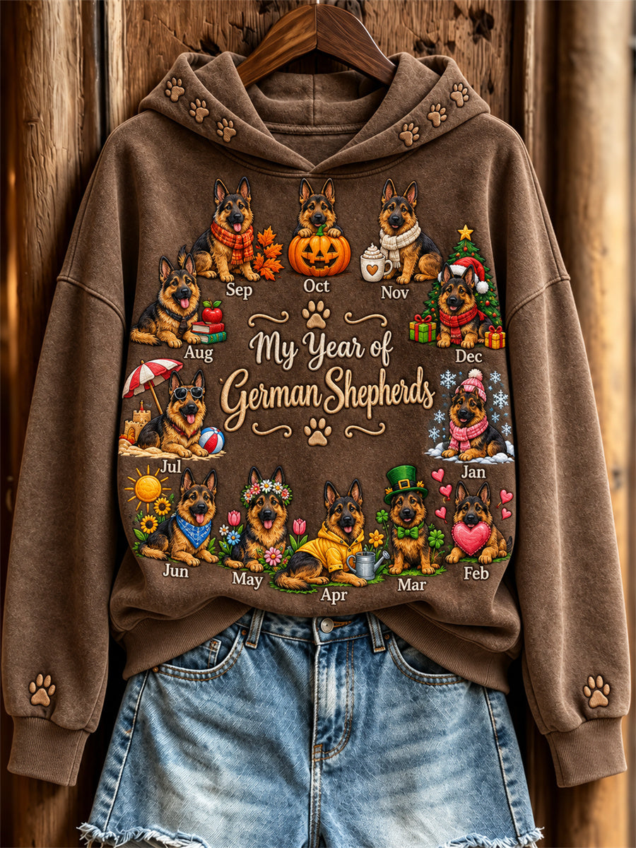 Women's My Year of German Shepherds Monthly Dogs Print Hoodie
