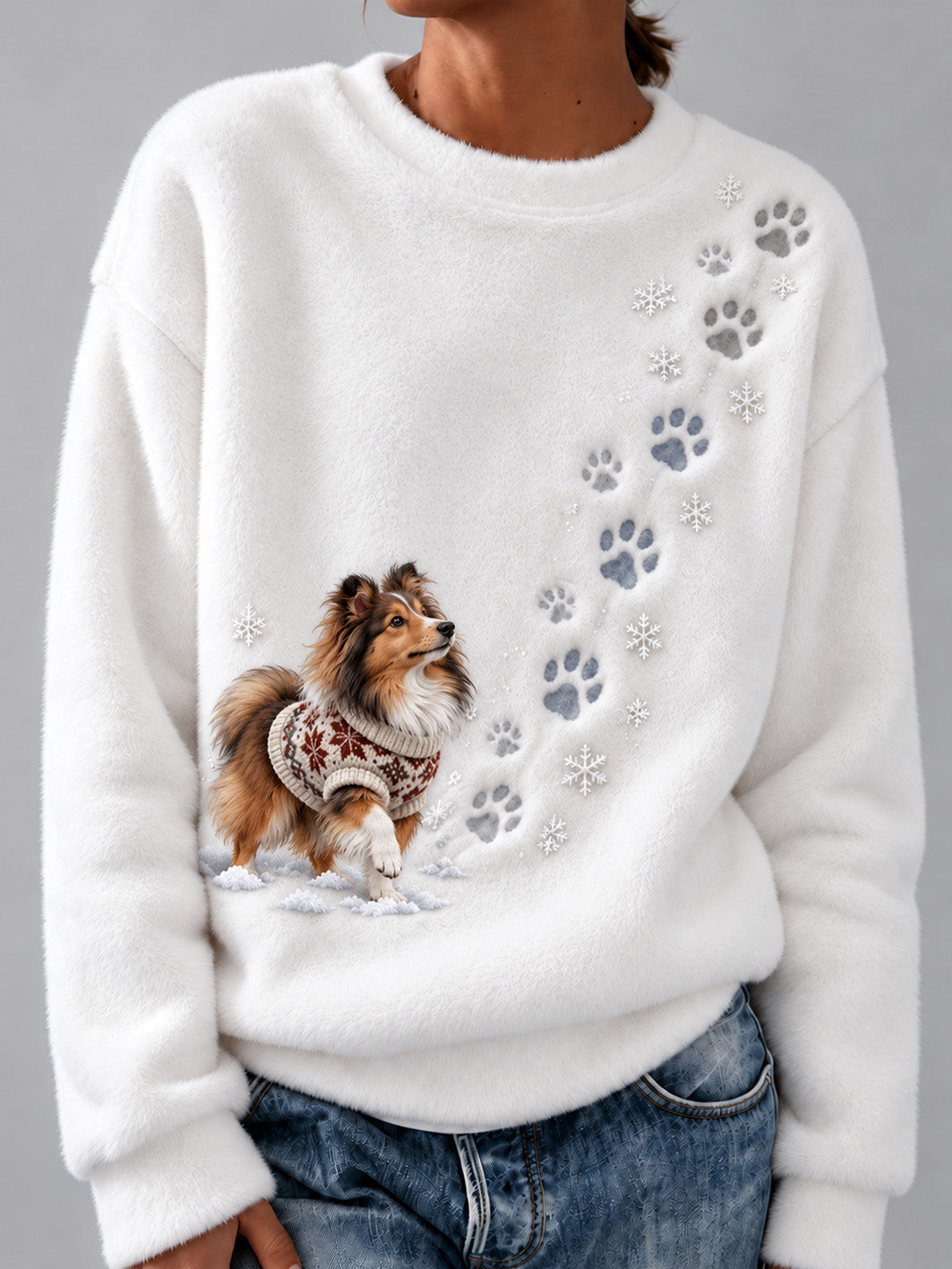 Women's Winter Shetland Sheepdog Pattern Causal Flannel Sweatshirt