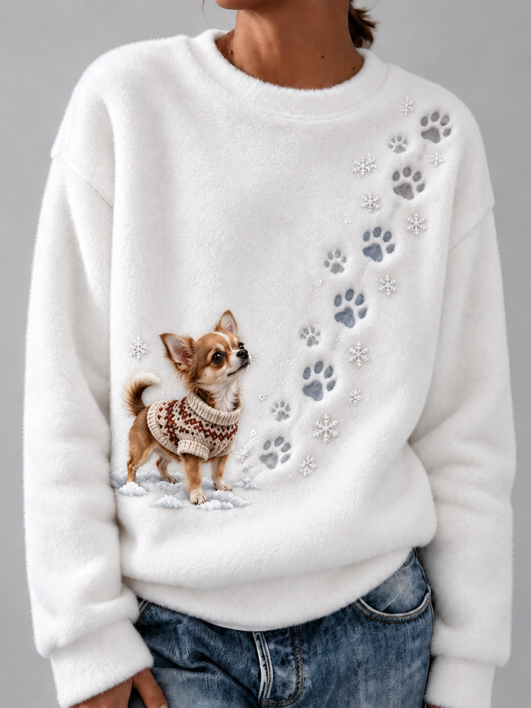 Women's Winter Chihuahua Pattern Causal Flannel Sweatshirt
