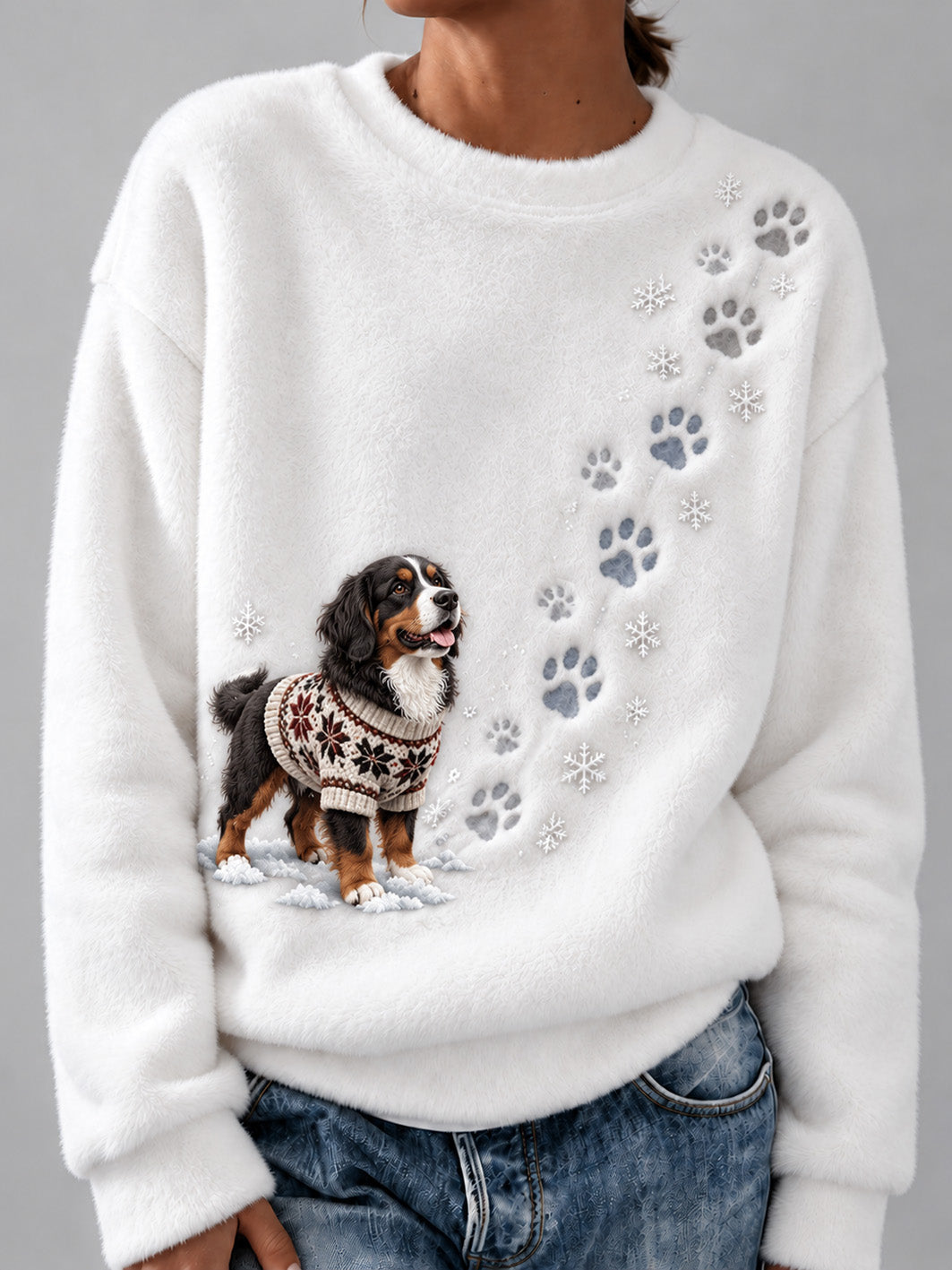 Women's Winter Bernese Mountain Dog Pattern Causal Flannel Sweatshirt