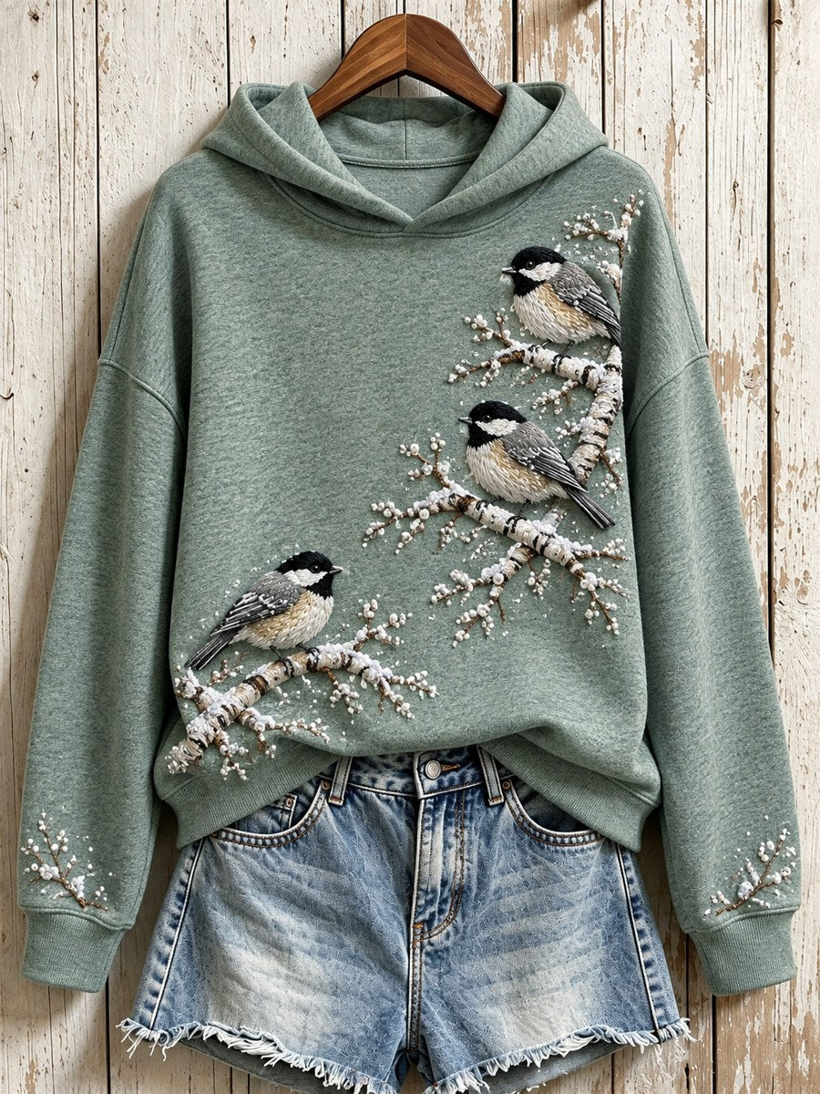 Women's Snowy Winter Black-capped Chickadee On Branch Print Hoodie