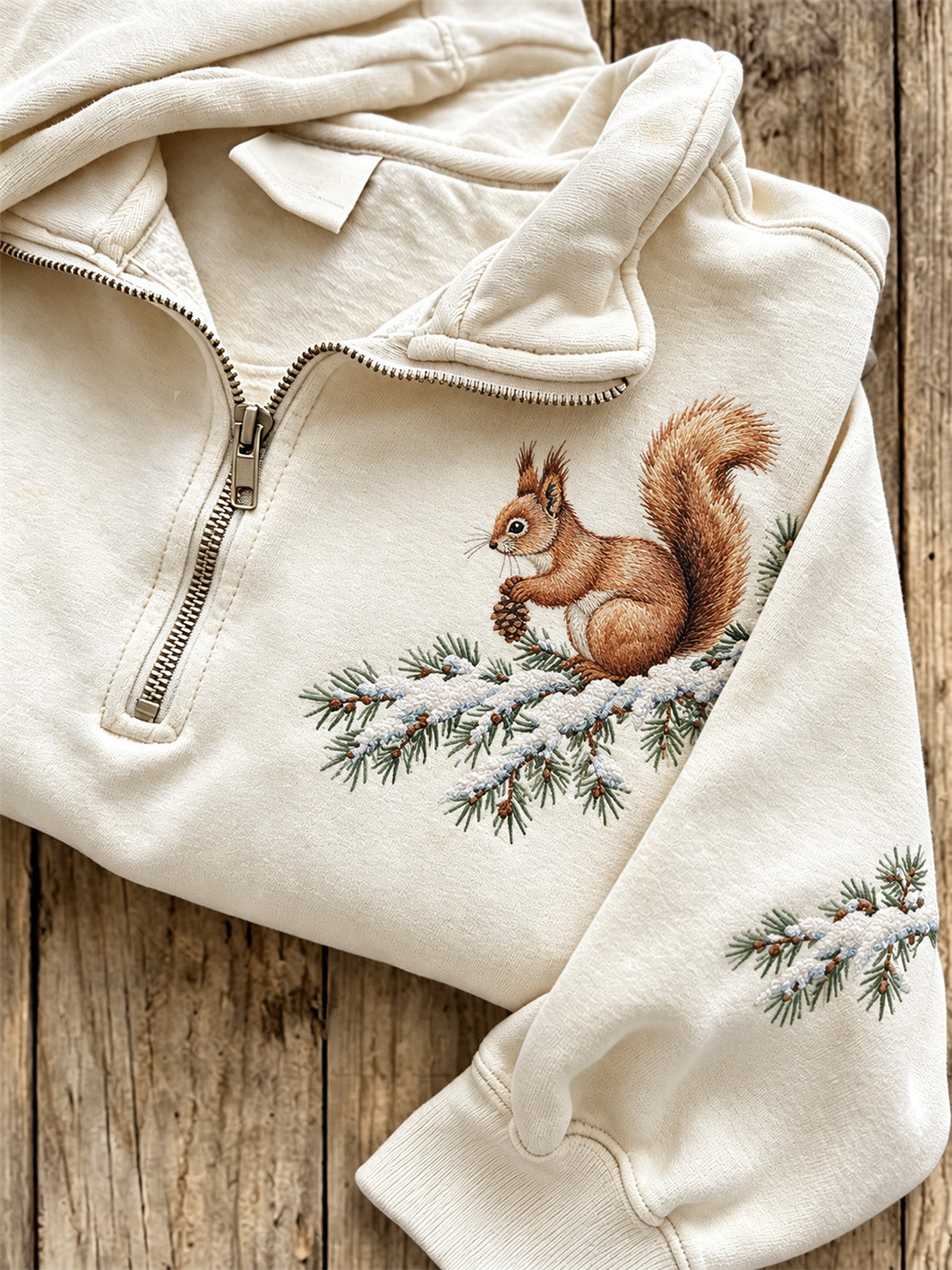 Women's Winter Squirrel Pattern Casual Half-Zip Sweatshirt