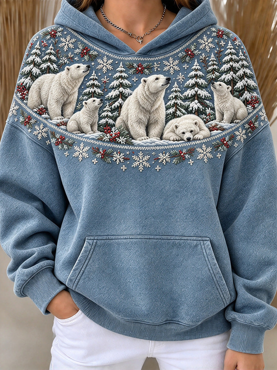 Women's Winter Polar Bear Isle Pattern Print Comfy Hoodie