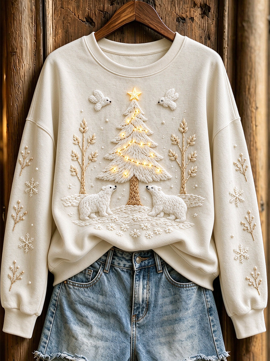 Women's Winter Snowy Polar Bear & Tree Pattern Casual Sweatshirt