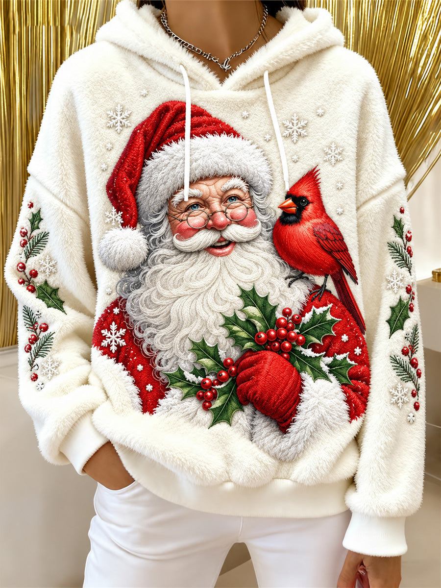 Women's Christmas Print Flannel Hoodie