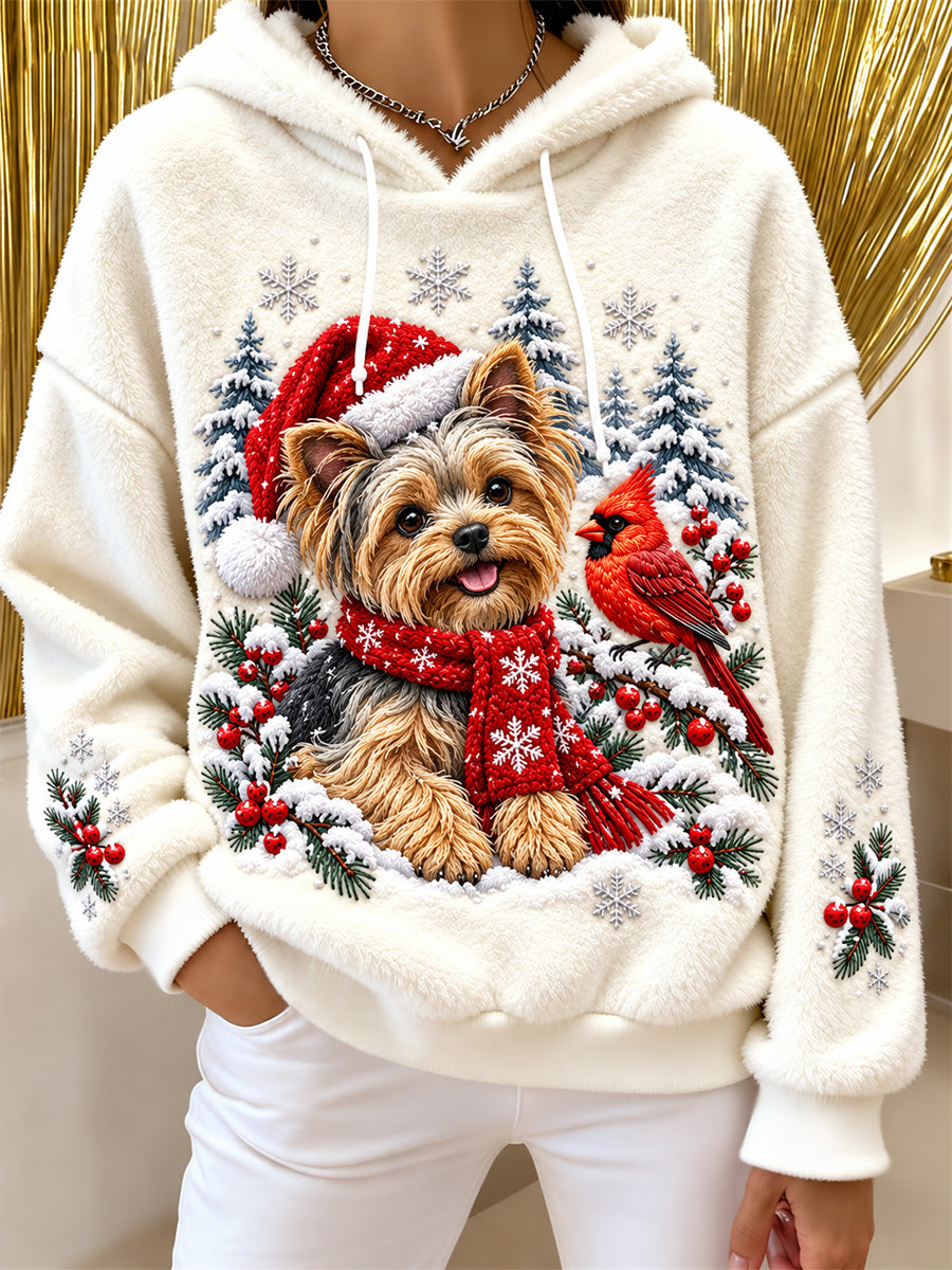 Women's Christmas Dog Print Flannel Hoodie