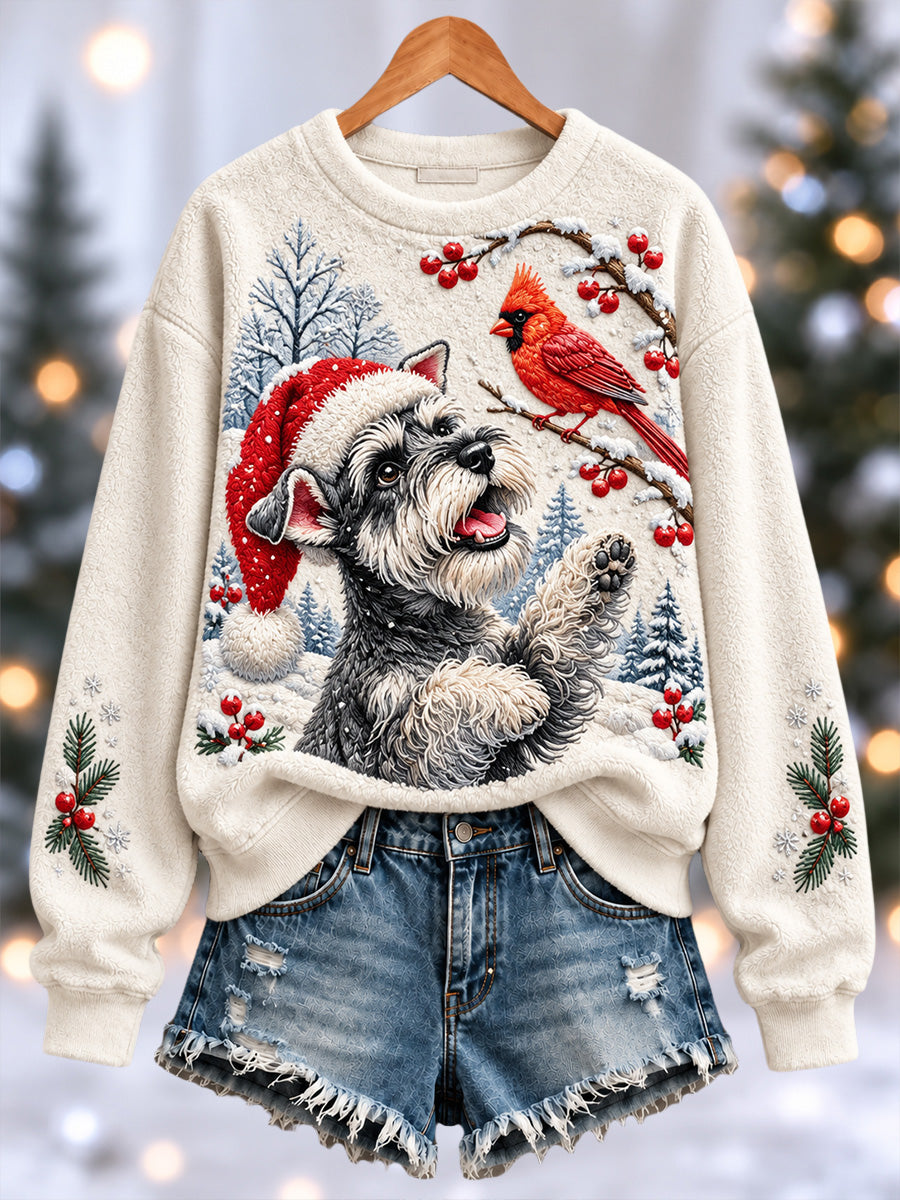 Women's Christmas Dog Print Flannel Sweatshirt