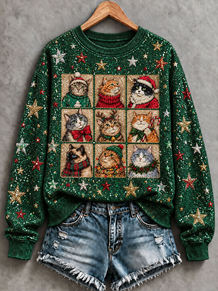 Women's Christmas Cat Print Casual Sweatshirt