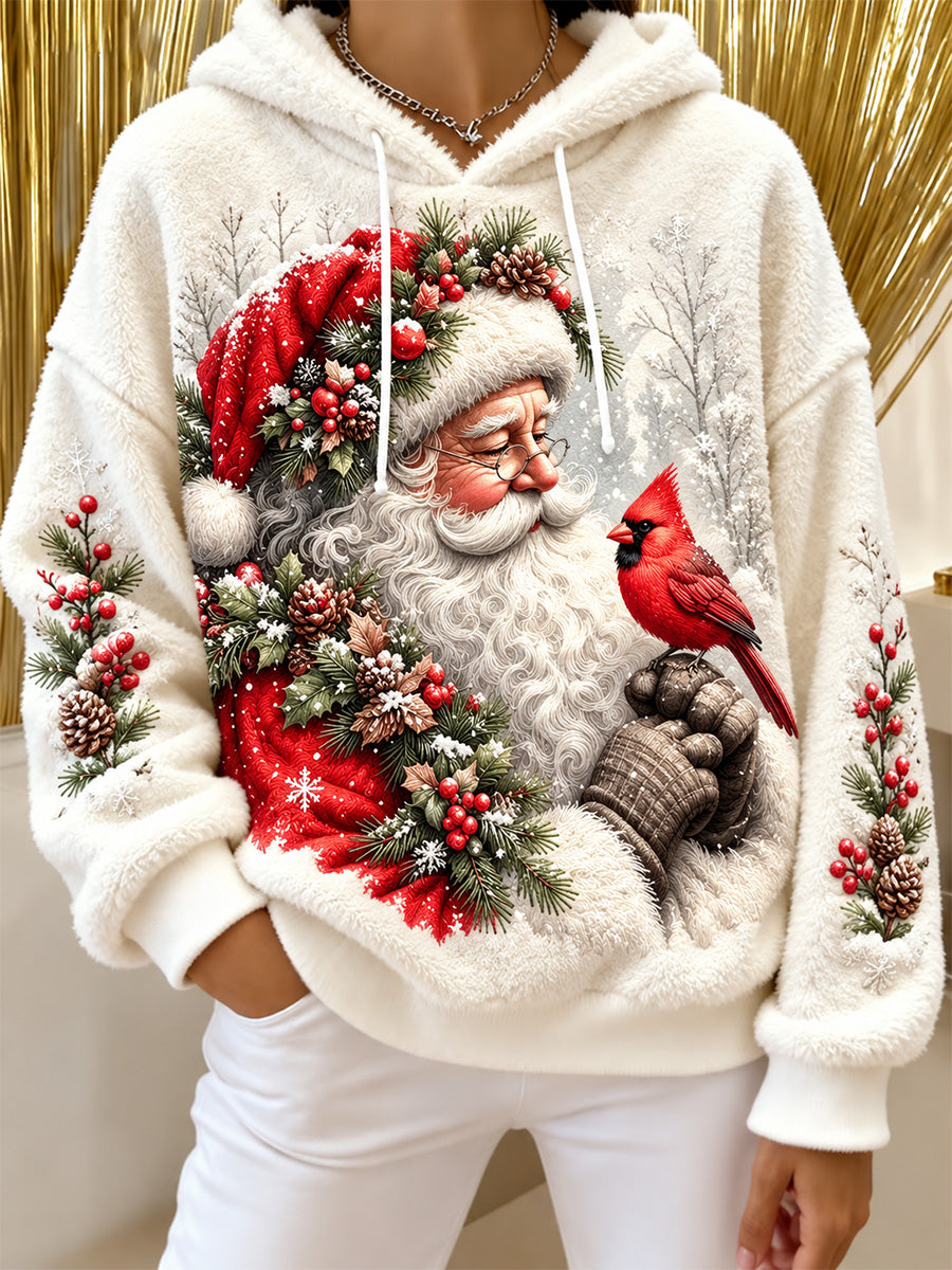 Women's Christmas Print Flannel Hoodie