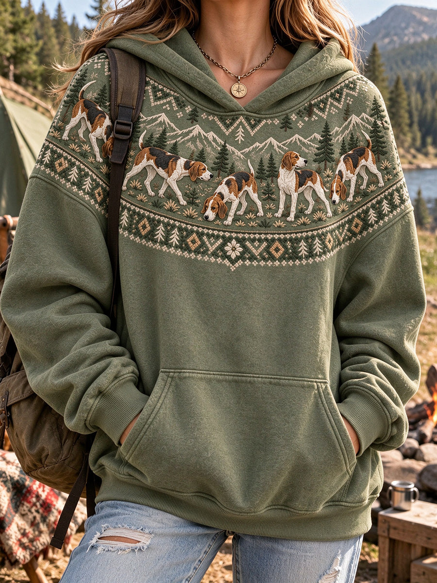 Women's Vintage Beagle Dogs Mountain Pattern Casual Hoodie
