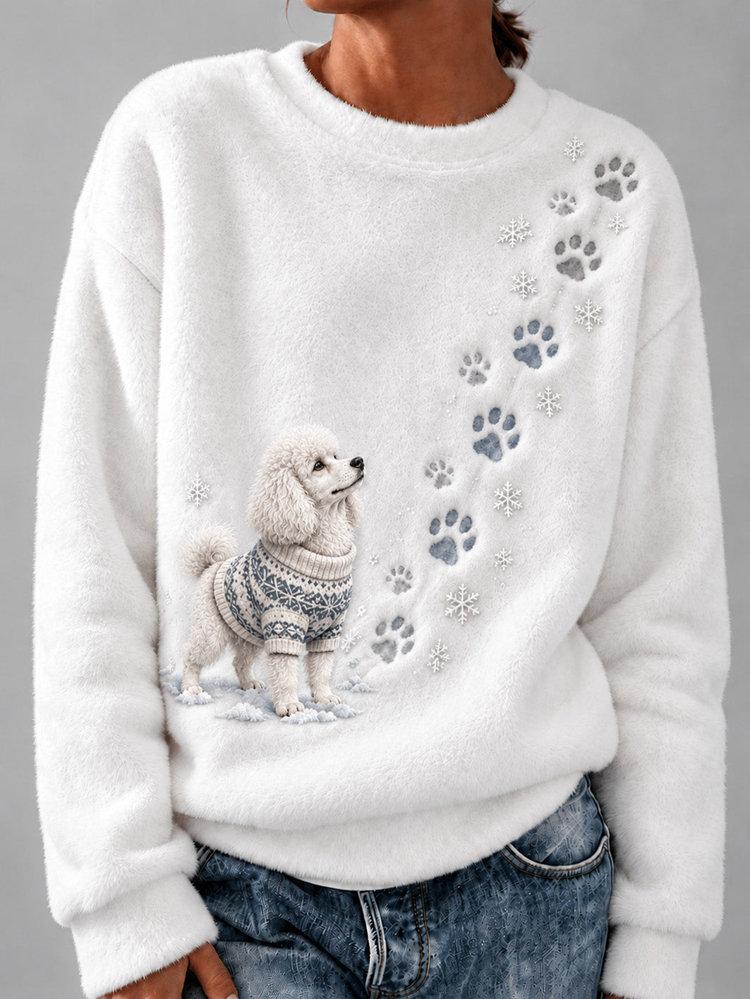 Women's Winter Poodle Pattern Causal Flannel Sweatshirt