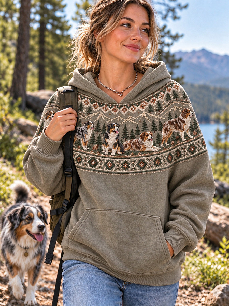 Women's Vintage Aussie Dogs Mountain Pattern Casual Hoodie