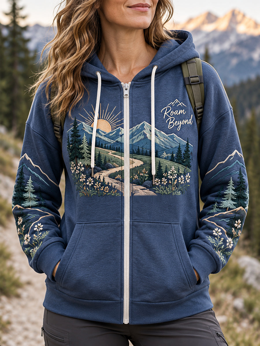 Women's Wilderness Trail Print Hike Lovers Zip-Up Hoodie