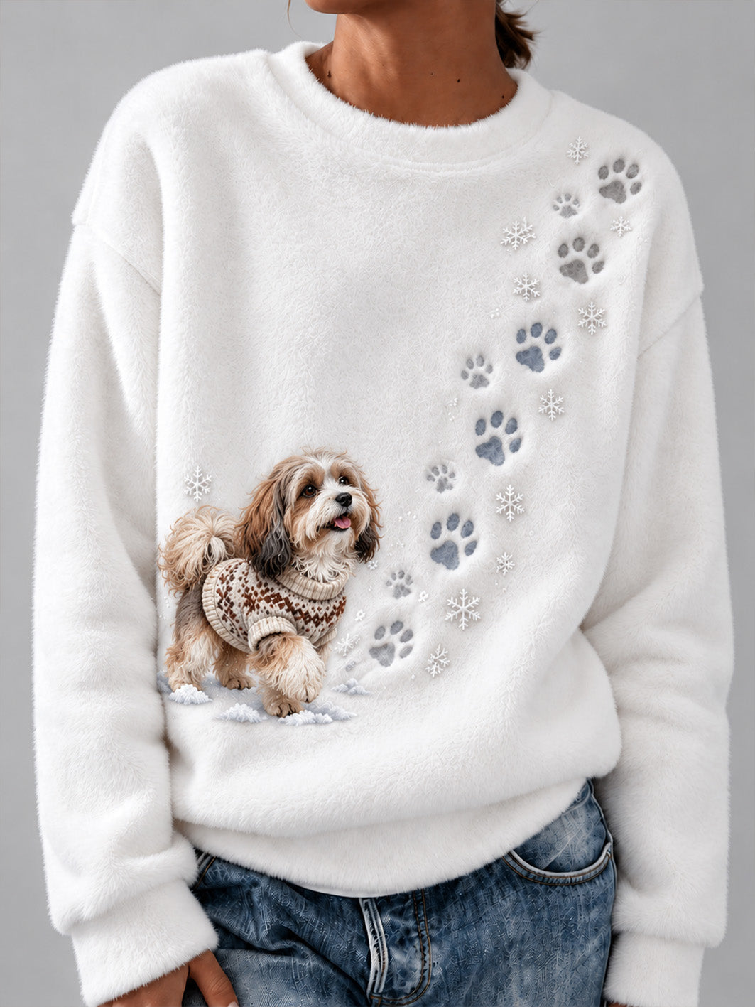 Women's Winter Havanese Pattern Causal Flannel Sweatshirt