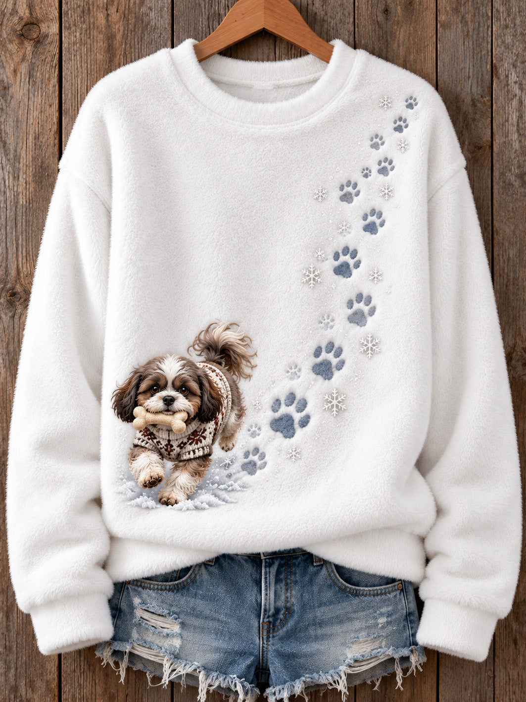 Women's Winter Shih Tzu Pattern Causal Flannel Sweatshirt