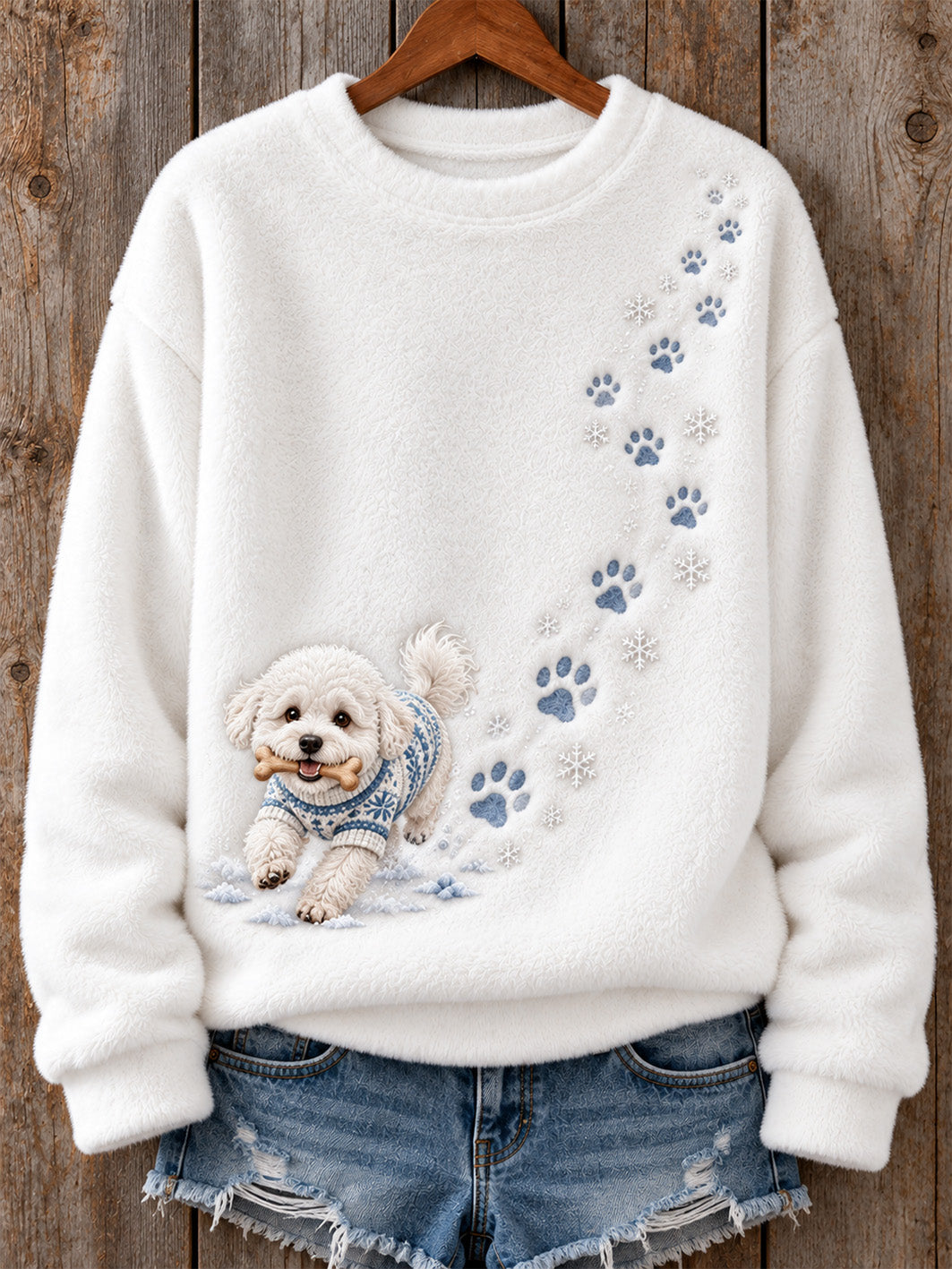Women's Winter Bichon Frise Pattern Causal Flannel Sweatshirt