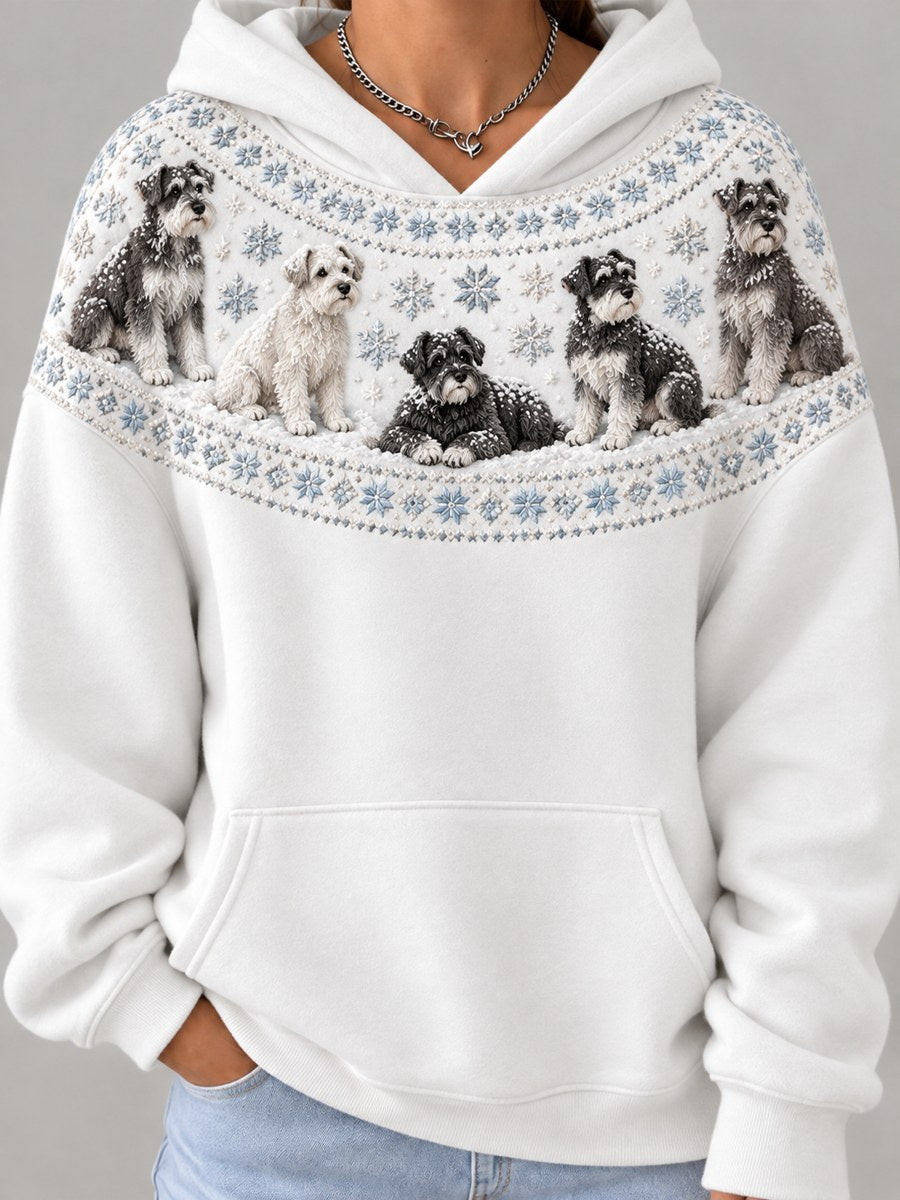 Women's Snowy Winter Schnauzer Dogs Yoke Isle Print Hoodie