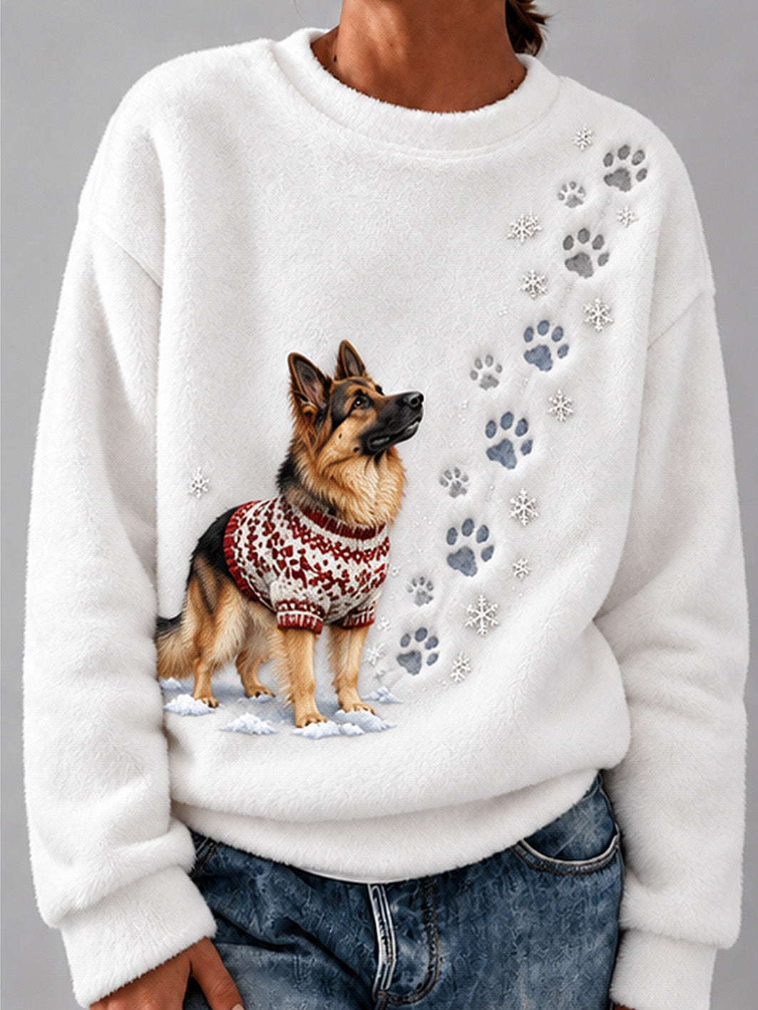 Women's Winter German Shepherd Dog Pattern Causal Flannel Sweatshirt