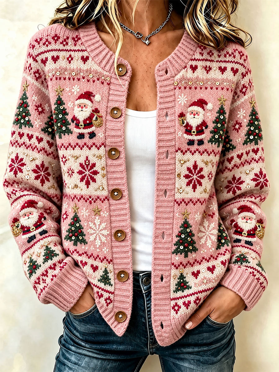 Women's Santa-Themed Cozy Knit Cardigan