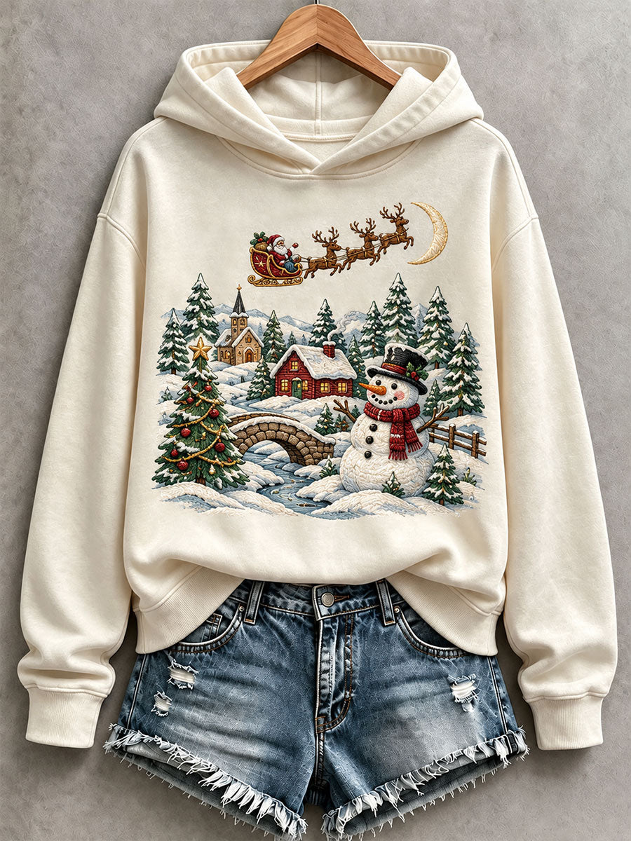 Women's Vintage Santa And Snowman Hoodie