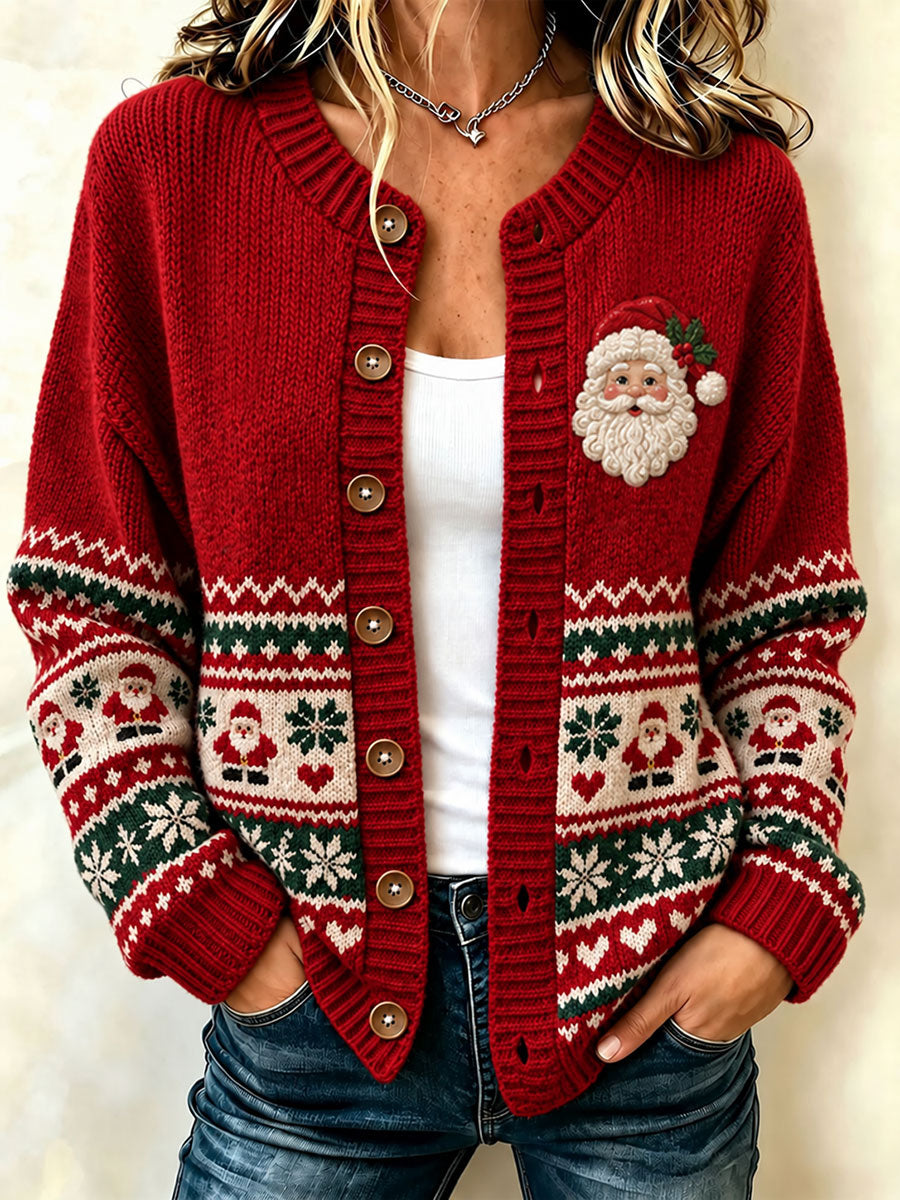 Women's Santa-Themed Cozy Knit Cardigan