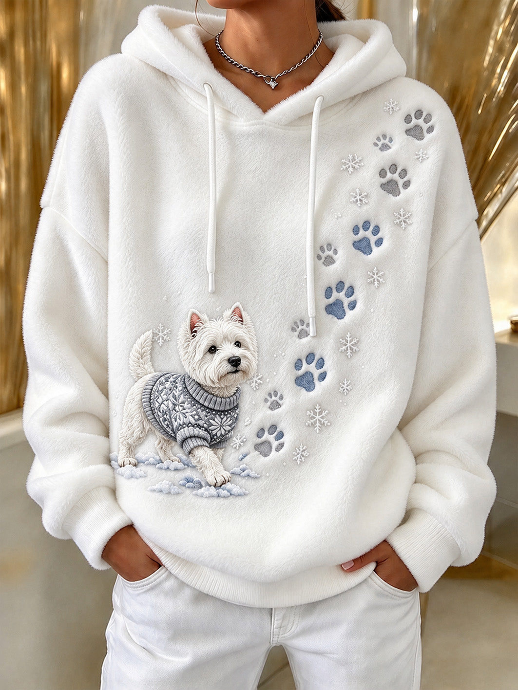 Women's Winter West Highland White Terrier Pattern Causal Flannel Hoodie