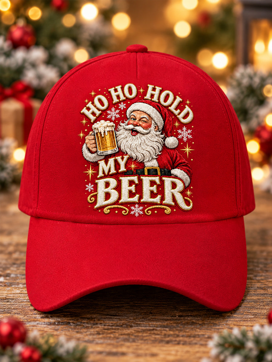 Unisex Funny Christmas Santa Claus Drink Beer Print Hat