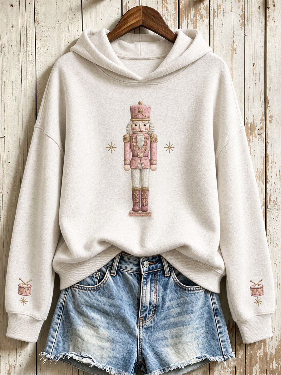 Women's Vintage Christmas Pink Soldier Doll Print Hoodie