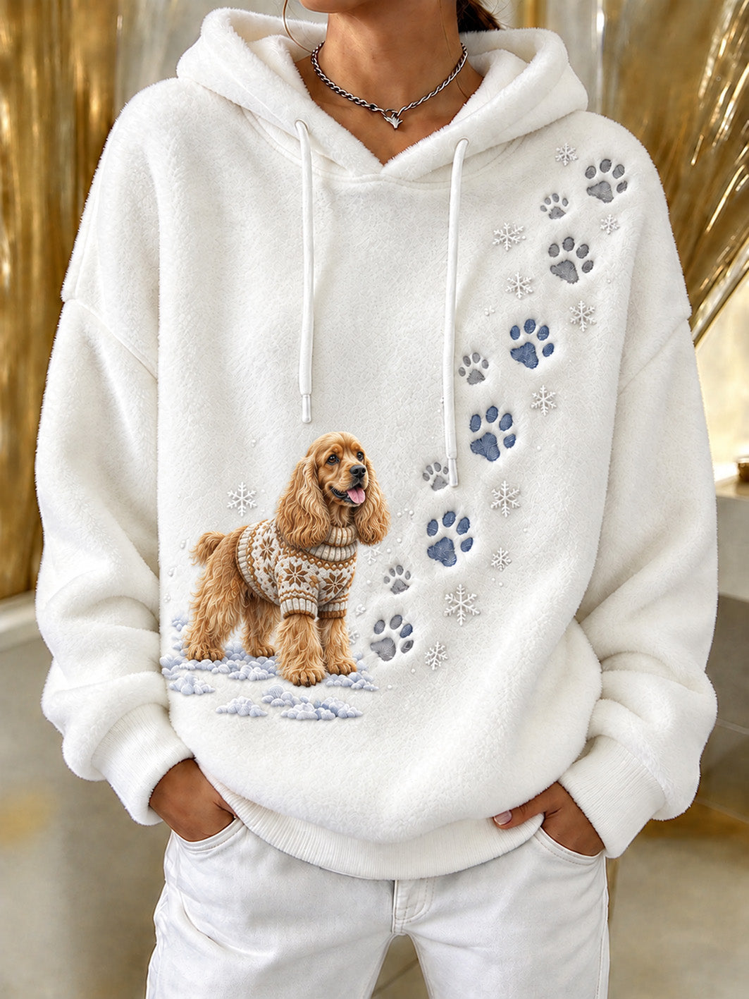 Women's Winter Cocker Spaniel Pattern Causal Flannel Hoodie