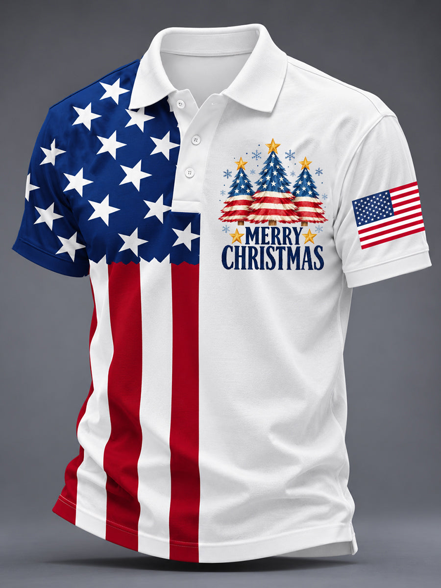 Men's USA Flag Christmas Short Sleeve Shirt