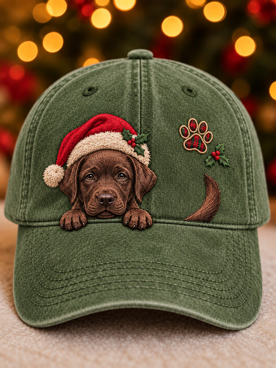 Christmas Peeking Labrador Retriever & Paw Print Unisex Hat