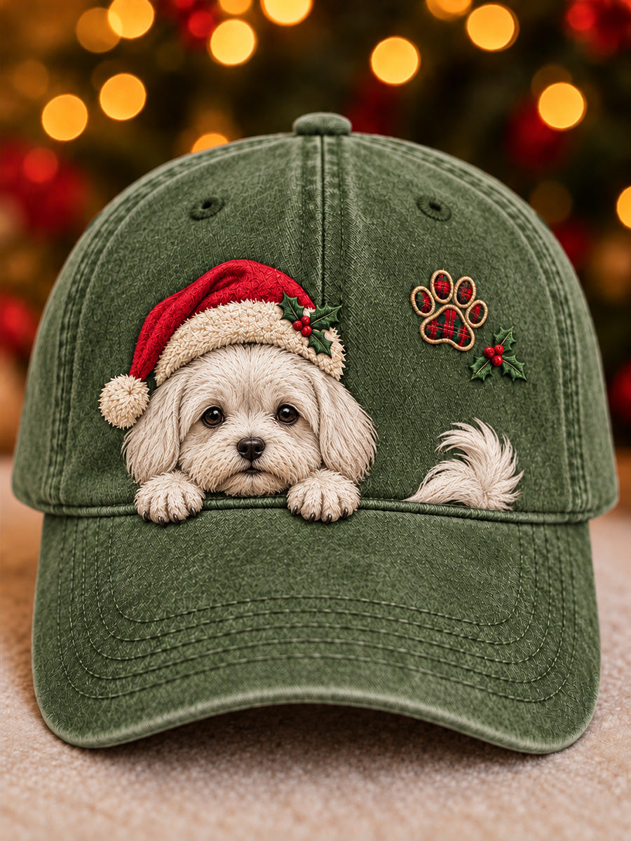 Christmas Peeking Maltese & Paw Print Unisex Hat