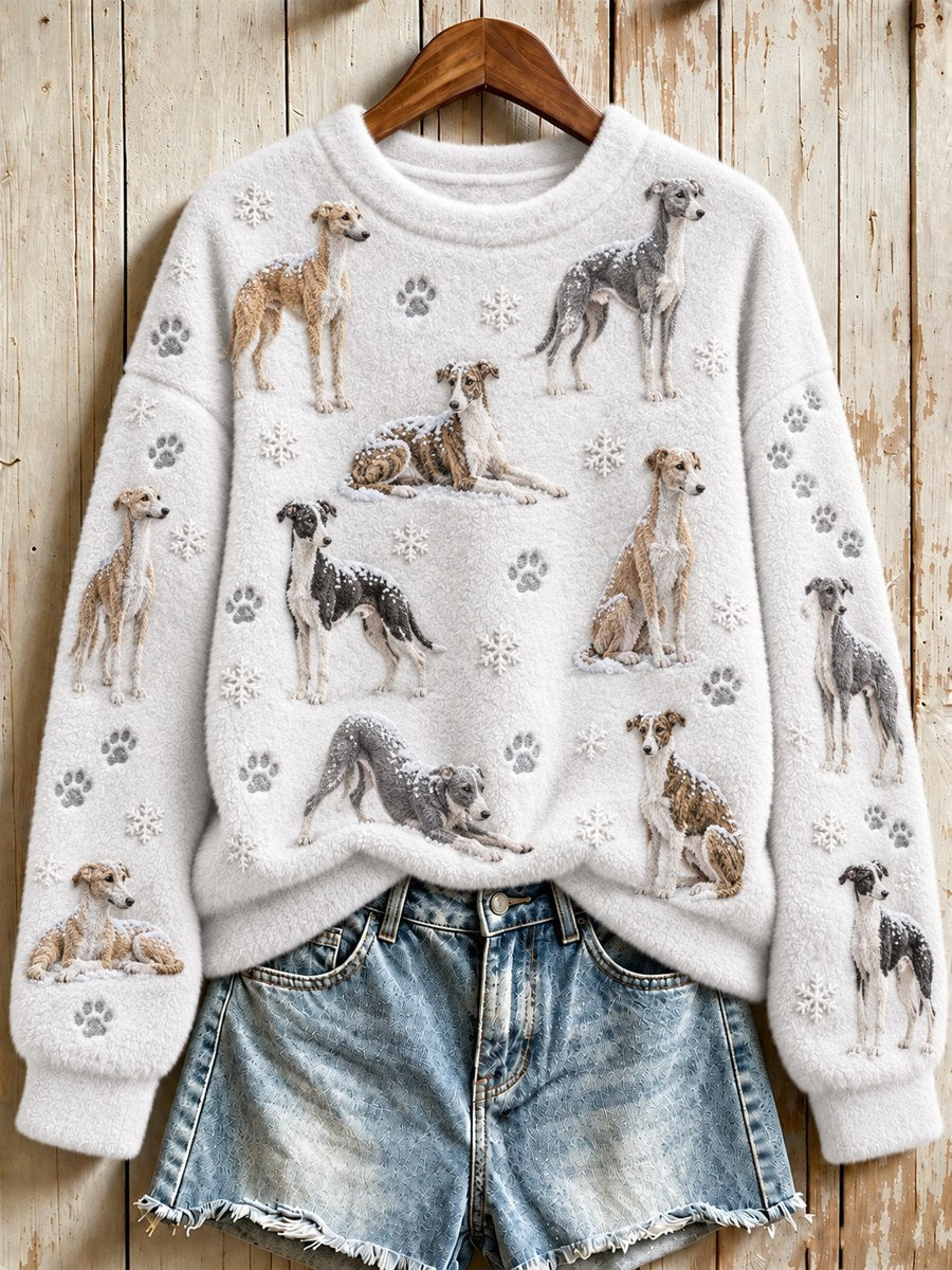 Women's Snowy Winter Whippet Dogs in the Snow Print Flannel Sweatshirt