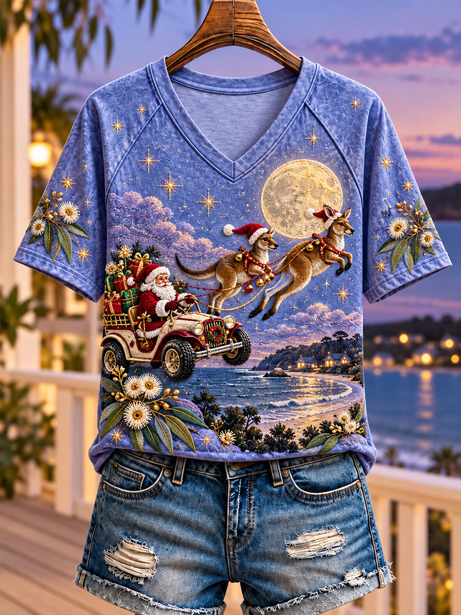 Women's Christmas In Australia V-Neck Short Sleeve T-Shirt